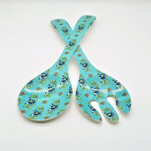 Le Cadeaux Madrid Turquoise Melamine Salad Serving Fork & Spoon